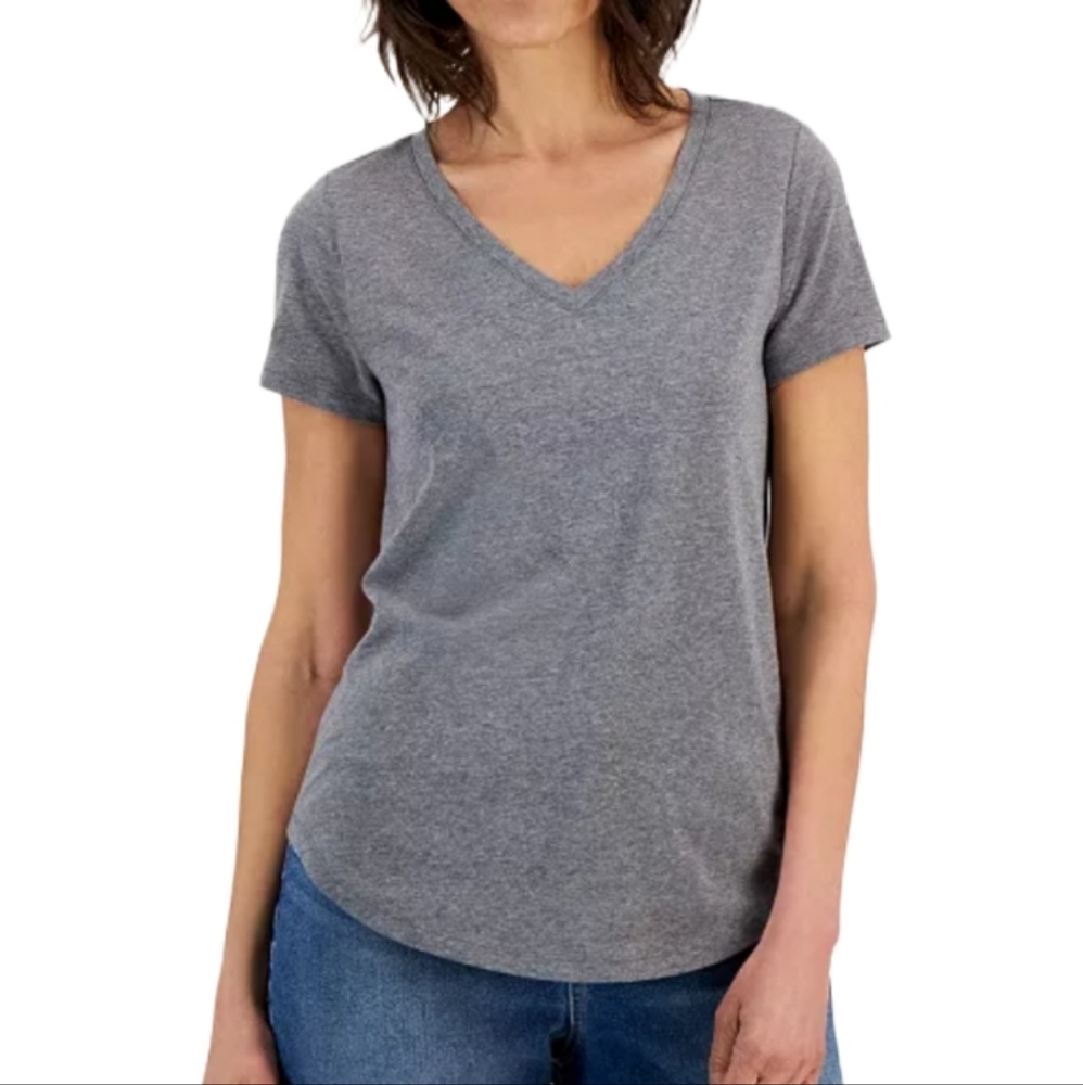 Style & Co Women's Size M  T-shirt V-Neck  Short sleeve  Lightweight Gray